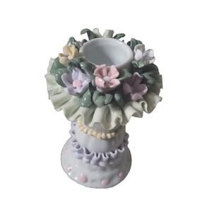 Porcelain Ribbon Candle Holder Capodimonte Flower Italy Pink Shabby Chic